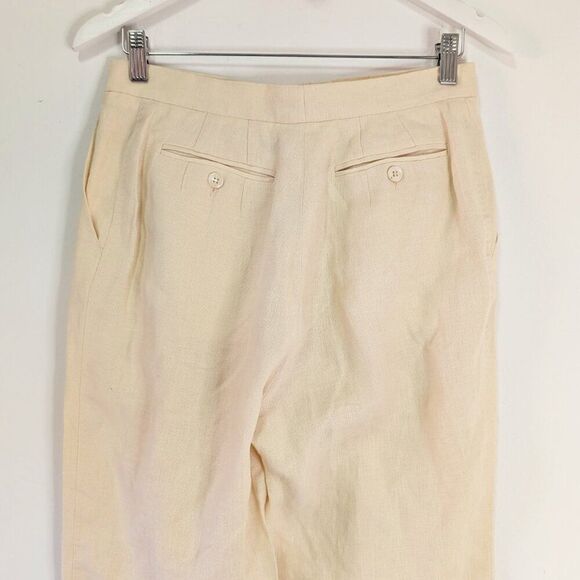 Max Mara Puro Lino Cream Straight Leg Linen Pants - Picture 5 of 8
